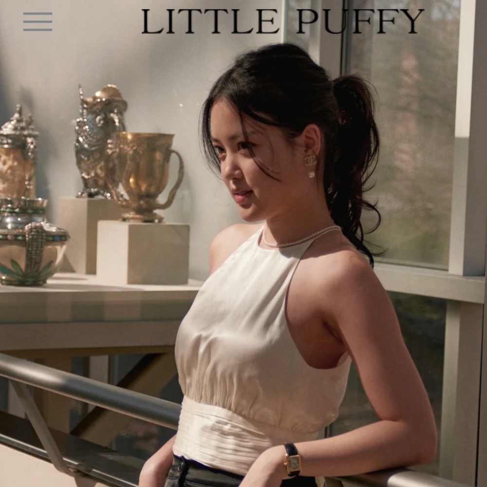 Little Puffy Ribbon Satin Top Ivory